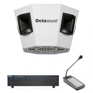 Warehouse and Industrial Space PA Sound System with Octasound SP820A Central Speaker and Bosch Push-to-Talk Paging Microphone