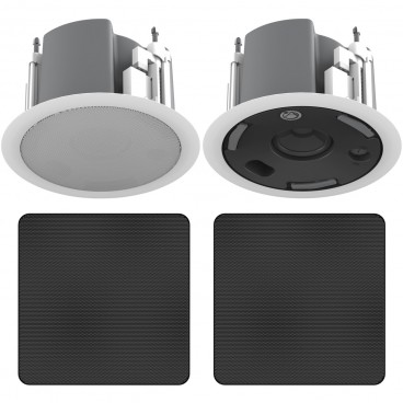Atlas Sound FAP33T-BEGS 3" Strategy III Series 3" Full Range In-Ceiling Loudspeaker with 16W 70V 100V Transformer and Black Edgeless Square Grille - Pair