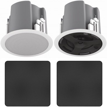 Atlas Sound FAP63T-BEGS 6.5" Strategy III Series Coaxial In-Ceiling Loudspeaker with 32W 70V 100V Transformer and Black Edgeless Square Grille - Pair