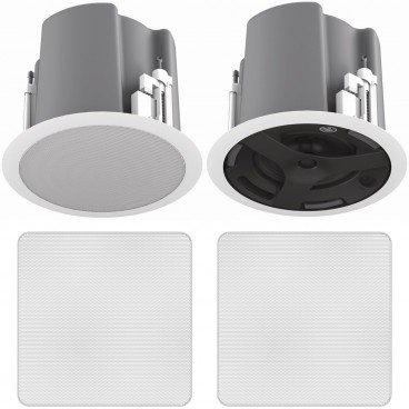 Atlas Sound FAP63T-WEGS 6.5" Strategy III Series Coaxial In-Ceiling Loudspeaker with 32W 70V 100V Transformer and White Edgeless Square Grille - Pair