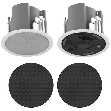Atlas Sound FAP43T-BEGR 4.5" Coaxial In-Ceiling Loudspeaker with Round Black Edgeless Grille - Pair