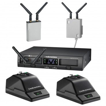 Audio-Technica ATW-1377 System 10 Pro Rack-Mount Digital Wireless System with 2 Wireless Microphone Desk Stands