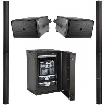 All-Weather Outdoor Event Sound System with 4 Line Array Speakers and 2 Subwoofers
