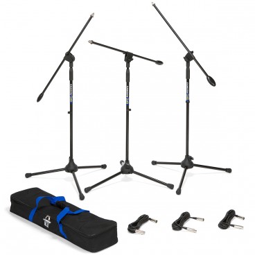 Samson BL3VP 3-Pack Boom Microphone Stands and Cables with Carrying Bag