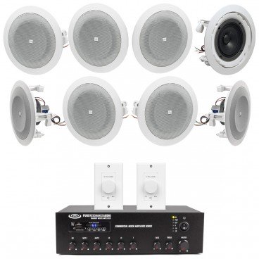 Background Music Sound System with 8 JBL In-Ceiling Speakers and Bluetooth Mixer Amplifier (Up to 3,000 SF)