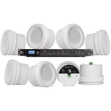 Office Ceiling Sound System with 8 C5 4" 70 Volt Ceiling Speakers and RMA240BT 240W Rack Mount Bluetooth Mixer Amplifier