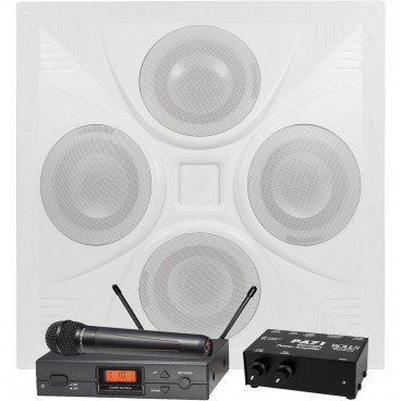 Conference Room Sound System with SD4 Ceiling Speaker Array Rolls MicroMix Power Amplifier and Audio-Technica Wireless System