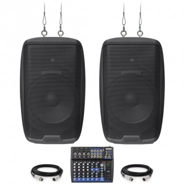 Church Sound System with 2 Gemini AS-2112P Active Loudspeakers and GEM-12USB 12-Channel Bluetooth Mixer
