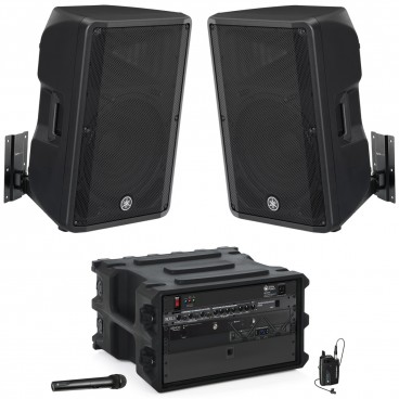 Church Gymnasium Sound System with 2 Yamaha Powered Speakers, Bluetooth Wireless Connectivity and 2 Wireless Mics