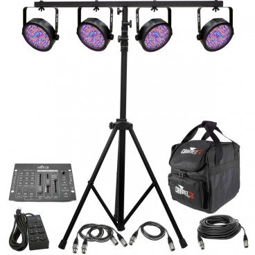 CHAUVET DJ Lighting System with 4 SlimPAR 56 PAR Cans and Obey 3 Controller and Stand