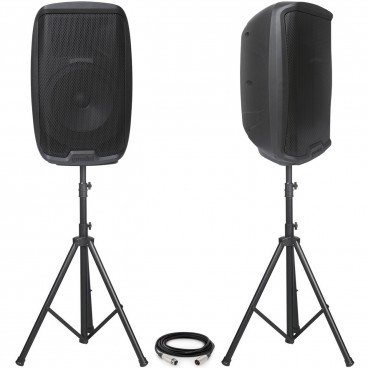 Portable Church Sound System with 2 Gemini AS-2110P 10" 1000W Active Loudspeakers and Speaker Stands
