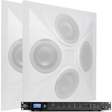 Conference Room Sound System with 2 SD4 2x2 70V Ceiling Tile Speaker Arrays and RMA240BT 240W Rack Mount Bluetooth Mixer Amplifier