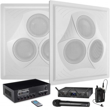 Conference Room Sound System with 2 Vector Ceiling Speaker Arrays MA60BT Bluetooth Mixer Amplifier and Dual Wireless Microphone System