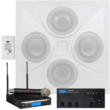 Classroom Sound System with Ceiling Speaker Array AtlasIED AA50PHD Mixer Amplifier and Electro-Voice Wireless Microphone System