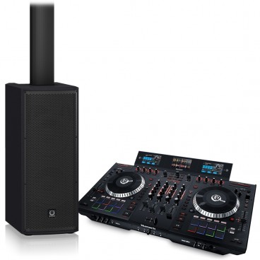 DJ Equipment Package with Turbosound iNSPIRE iP1000 Powered Column Loudspeaker System and Numark NS7III 4-Channel DJ Controller