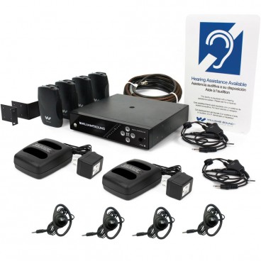 Williams Sound FM 557 PRO D FM+ Large Area Assistive Listening System with Dante and Rack Panel Kit for both FM and Wi-Fi Transmission (4 Receivers)