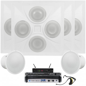 Fitness Sound System with 4 Ceiling Speaker Arrays, 2 Subwoofers and Wireless Fitness Microphone System