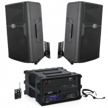 Aerobics Center Sound System with 2 Peavey 12" Loudspeakers, Wireless Headworn Microphone and Bluetooth Mixer