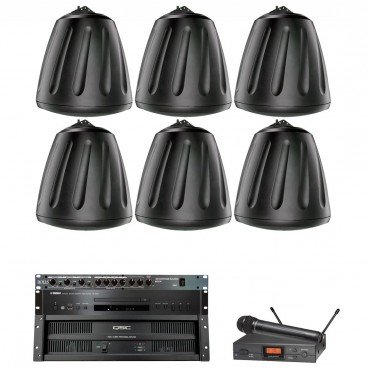 Gymnasium Sound System with 6 SoundTube RS Series Pendant Speakers and QSC ISA Series Power Amplifier