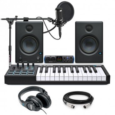 Home Recording Studio Package with 2 PreSonus Eris E4.5 Monitors, Studio 24c 2x2 USB-C Compatible Audio Interface and 25-Key USB MIDI Keyboard Controller