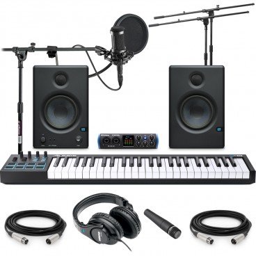 Home Recording Studio Package with 2 PreSonus Eris E4.5 Monitors, Studio 24c 2x2 USB-C Compatible Audio Interface and 49-Key USB MIDI Keyboard Controller