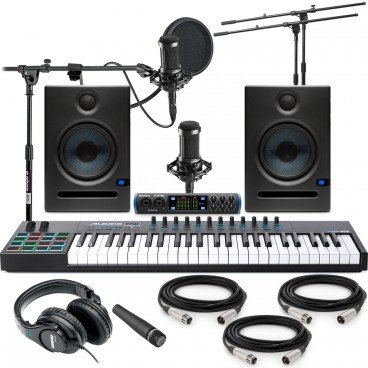 Home Recording Studio Package with 2 PreSonus Eris E5 Monitors, Studio 68c Ultra High Definition USB-C Compatible Audio Interface and an Advanced 49-Key USB MIDI Keyboard Controller