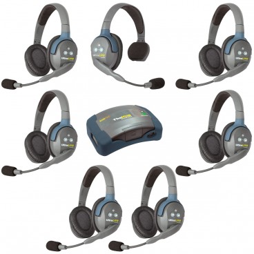 Eartec HUB716 UltraLITE 7 Person Wireless Headset System with Hub and Case (1 Singles, 6 Doubles)