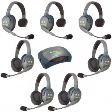 Eartec HUB734 UltraLITE 7 Person Wireless Headset System with Hub and Case (3 Singles, 4 Doubles)