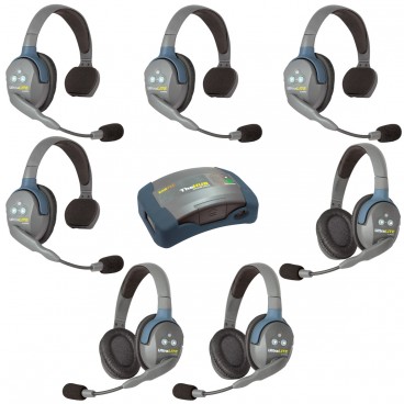 Eartec HUB743 UltraLITE 7 Person Wireless Headset System with Hub and Case (4 Singles, 3 Doubles)