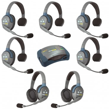 Eartec HUB752 UltraLITE 7 Person Wireless Headset System with Hub and Case (5 Singles, 2 Doubles)