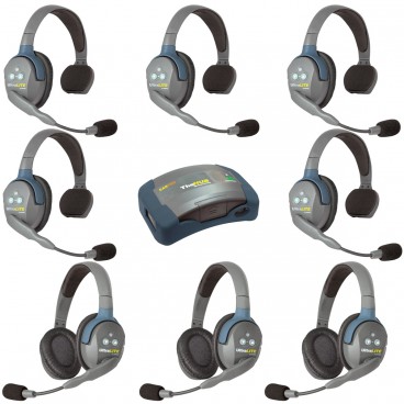 Eartec HUB853 UltraLITE 8 Person Wireless Headset System with Hub and Case (5 Singles, 3 Doubles)
