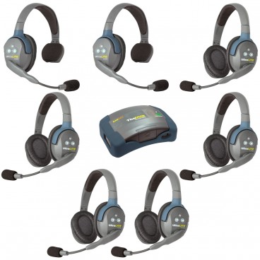 Eartec HUB725 UltraLITE 7 Person Wireless Headset System with Hub and Case (2 Singles, 5 Doubles)