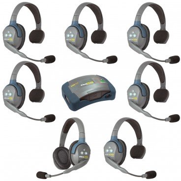 Eartec HUB761 UltraLITE 7 Person Wireless Headset System with Hub and Case (6 Singles, 1 Double)