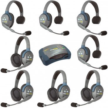 Eartec HUB844 UltraLITE 8 Person Wireless Headset System with Hub and Case (4 Singles, 4 Doubles)