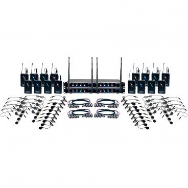 VocoPro Digital-Play-16 Sixteen-Channel Digital Wireless System with 16 Headsets and 16 Lavalier Microphones