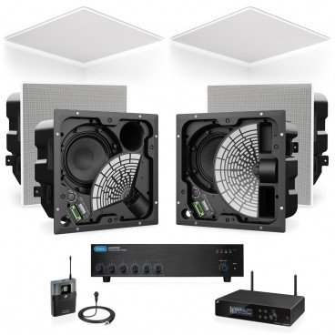 Lecture Hall Sound System 6 Bose EdgeMax Premium In-Ceiling Loudspeakers with Atlas Sound Mixer Amplifier and Wireless Microphone