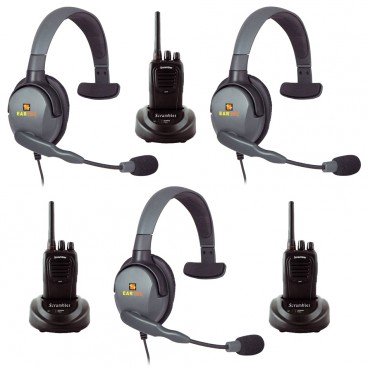 Eartec Scrambler 3-User SC-1000 2-Way Radio System with Max4G Single Inline PTT Headsets
