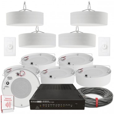 Office Sound Masking and BGM System with Atlas Sound Pendant Mount Speakers and Controller Amplifier for up to 6000SF