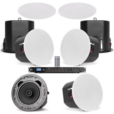 Office Sound System with 70V Ceiling Speakers and 500W Mixer Amp