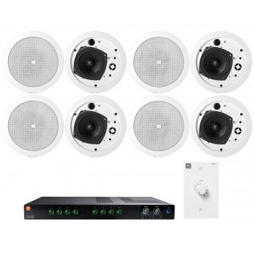 Office Sound System with 8 JBL Control 24CT Micro In Ceiling Loudspeakers and Mixer Amplifier