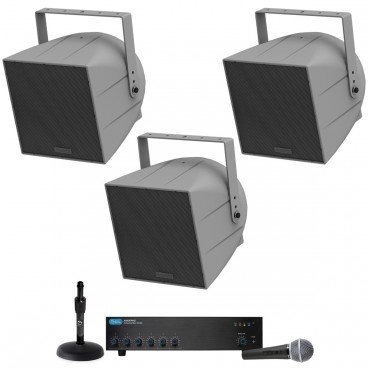 Public Address Sound System with 3 Community All-Weather Loudspeakers and Atlas Sound Mixer Amplifier
