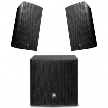 Professional Loudspeaker Package with 2 JBL AM7215/64 Loudspeakers, ASB6118 Subwoofer and Flying Hardware (Crowds up to 800)