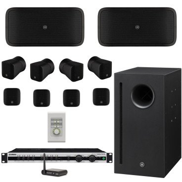Background Music System with Yamaha Speakers, Subwoofer, Mixer Amplifier, Remote Volume Control and Wireless Bluetooth Streaming