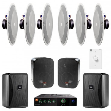 Restaurant Sound System with 12 JBL 8138 In-Ceiling Loudspeakers 2 CSS-1S/T Speakers 2 CONTROL 23-1 Speakers and Mixer Amplifier