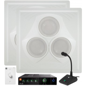 Retail Store Sound System with 2 Vector Ceiling Speakers JBL Mixer Amplifier and Paging Microphone