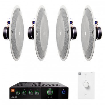 Restaurant Sound System with 4 JBL 8138 In-Ceiling Loudspeakers and Mixer Amplifier