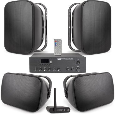 Restaurant Sound System with 4 S6.1 6.5" 70V Outdoor Speakers, MA120BT 120W Mixer Amplifier and BTR1 Bluetooth Wireless Receiver