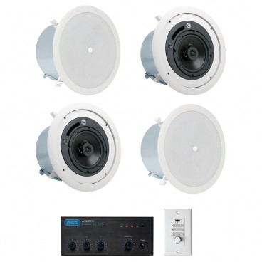 Retail Store Sound System with 4 Atlas Sound FAP62T In-Ceiling Loudspeakers and Mixer Amplifier