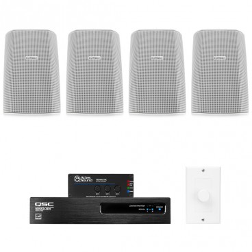 Retail Store Sound System with 4 QSC AcousticDesign Wall Mount Speakers Power Amplifier and Atlas Sound Mixer