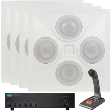 Retail Store Sound System with 4 Ceiling Speakers Atlas Sound AA200PHD Mixer Amplifier and TOA PM-660U Desktop Paging Microphone